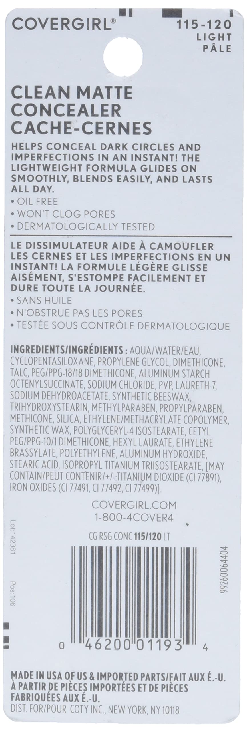 COVERGIRL Concealer: textura ligera que se funde sin peso en la piel.