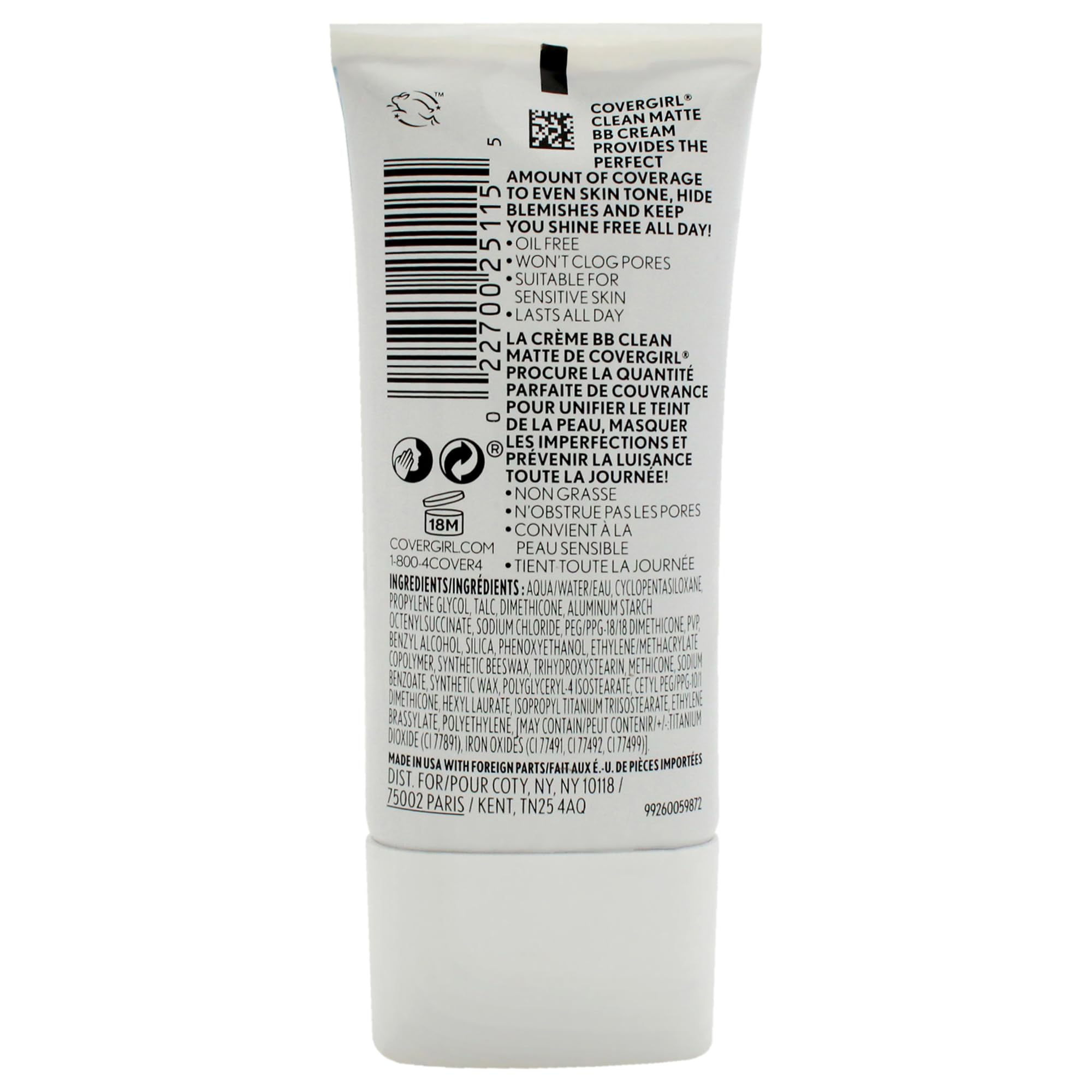 COVERGIRL Crema BB Mate, textura suave para una aplicación uniforme.