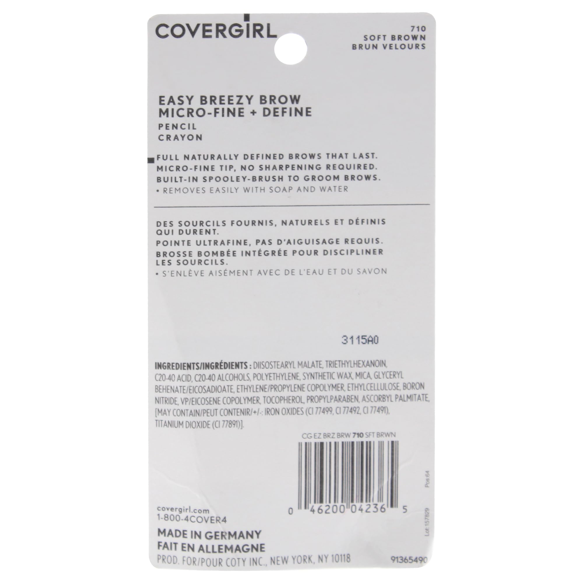 CoverGirl Easy Breezy Cejas, brocha integrada para difuminar color