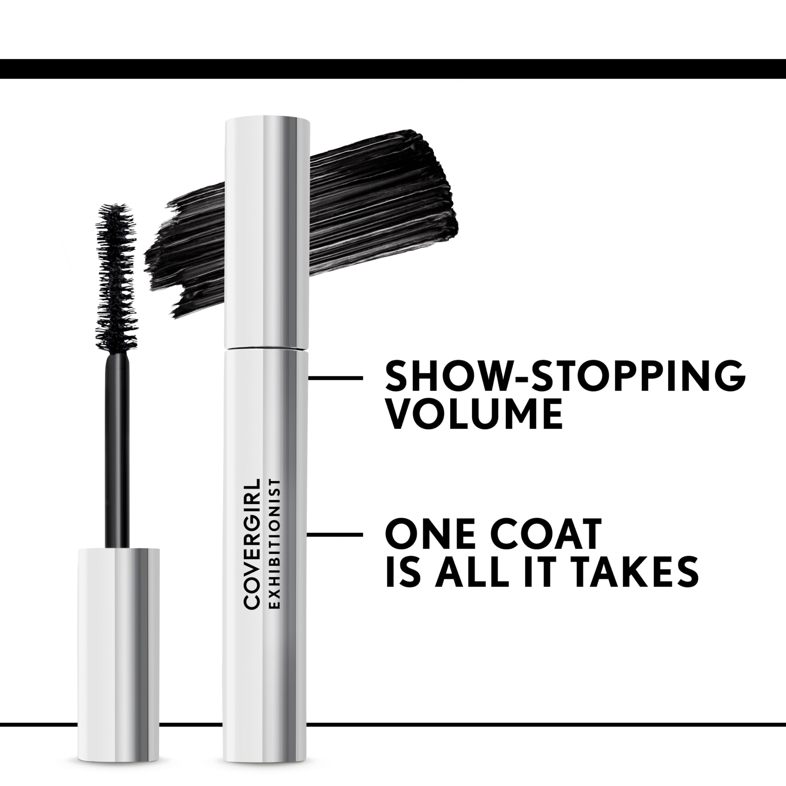 Una sola capa de CoverGirl Exhibitionist Mascara ofrece look audaz y definidad.