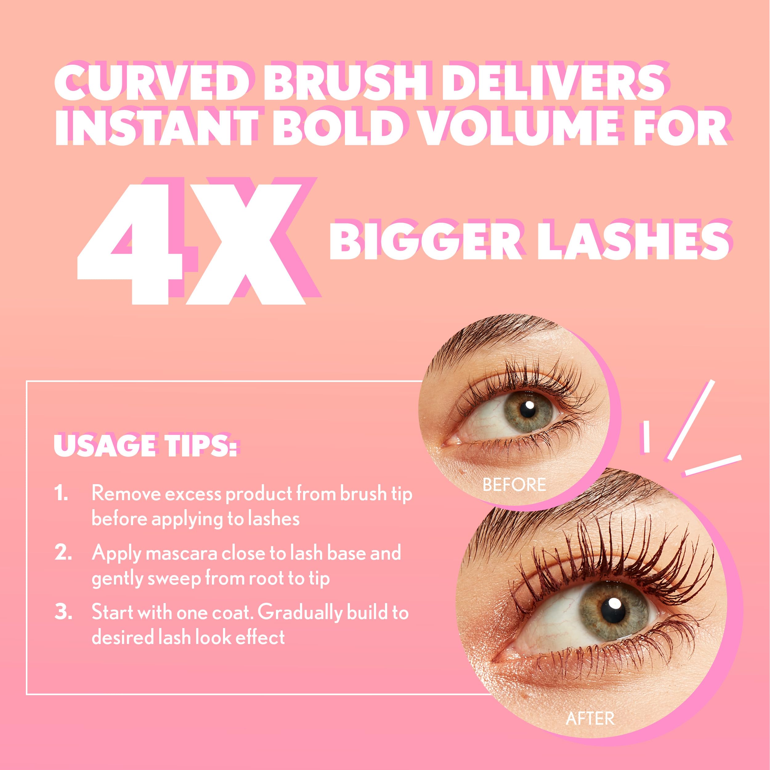CoverGirl Eye Enhancer muestra efecto 3D para curl, lift y fan de pestañas.