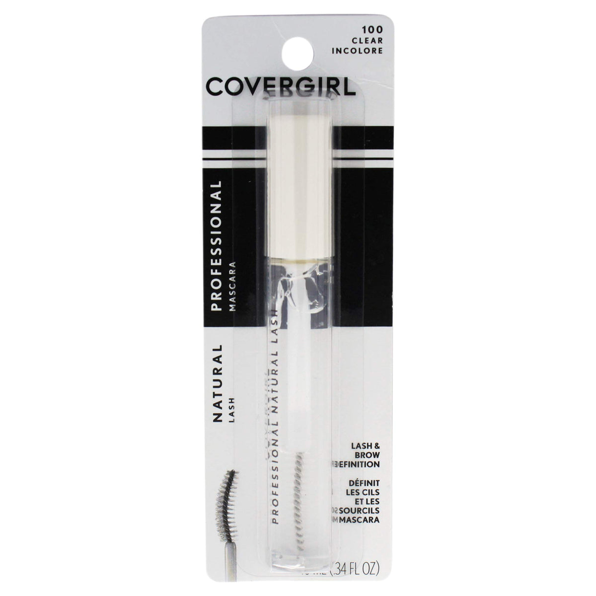 Gel transparente CoverGirl para cejas y pestañas con acabado natural.