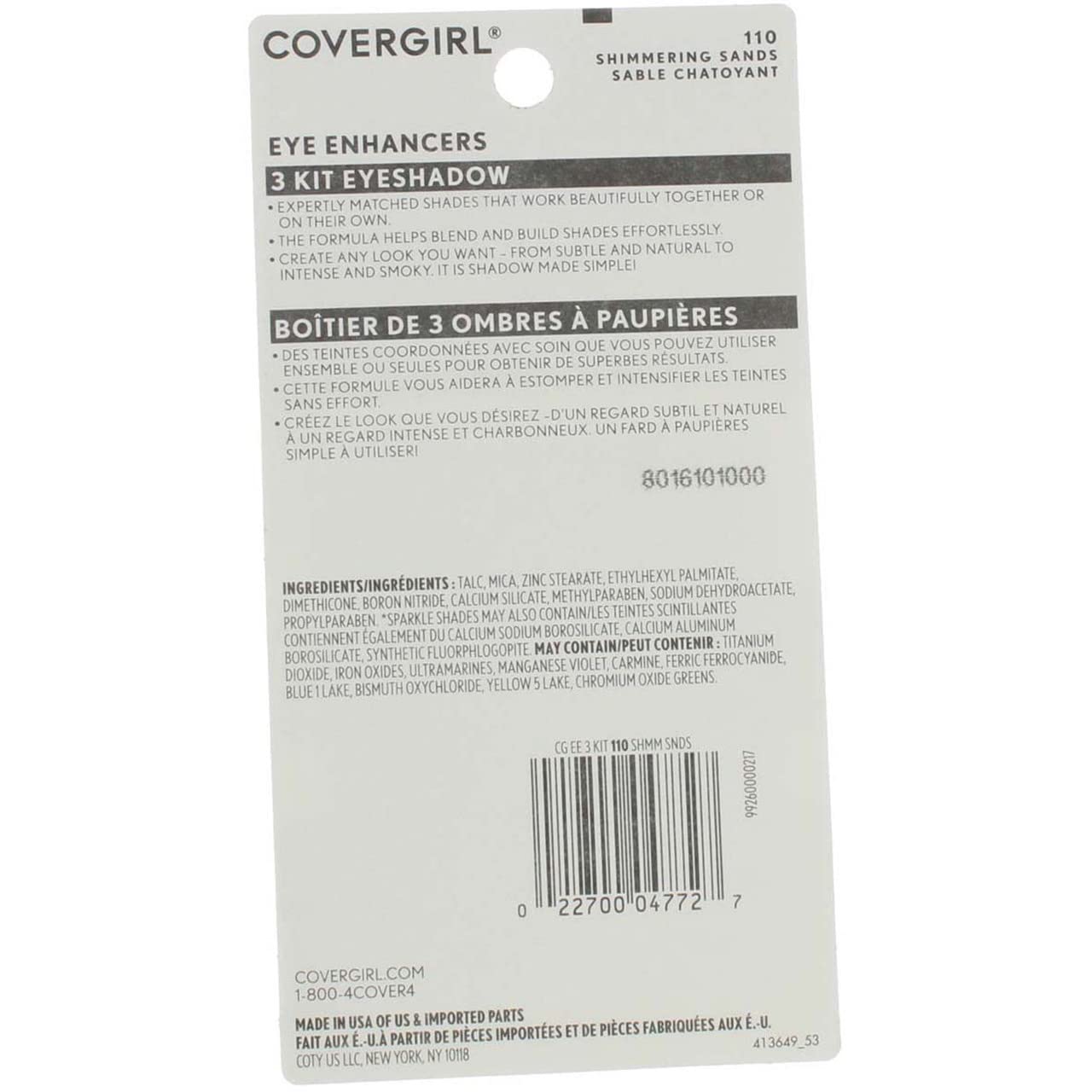 CoverGirl Eye Enhancers sombras 110 Arenas Brillantes, acabado sedoso para difuminar