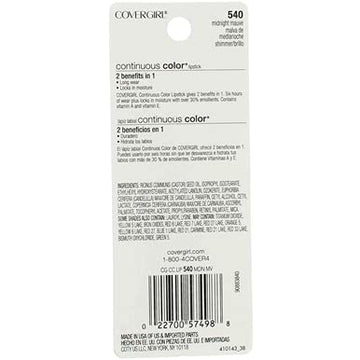 COVERGIRL labial color continuo ofrece color que perdura hasta seis horas.