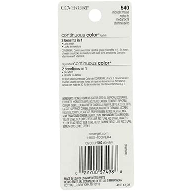 COVERGIRL labial color continuo ofrece color que perdura hasta seis horas.