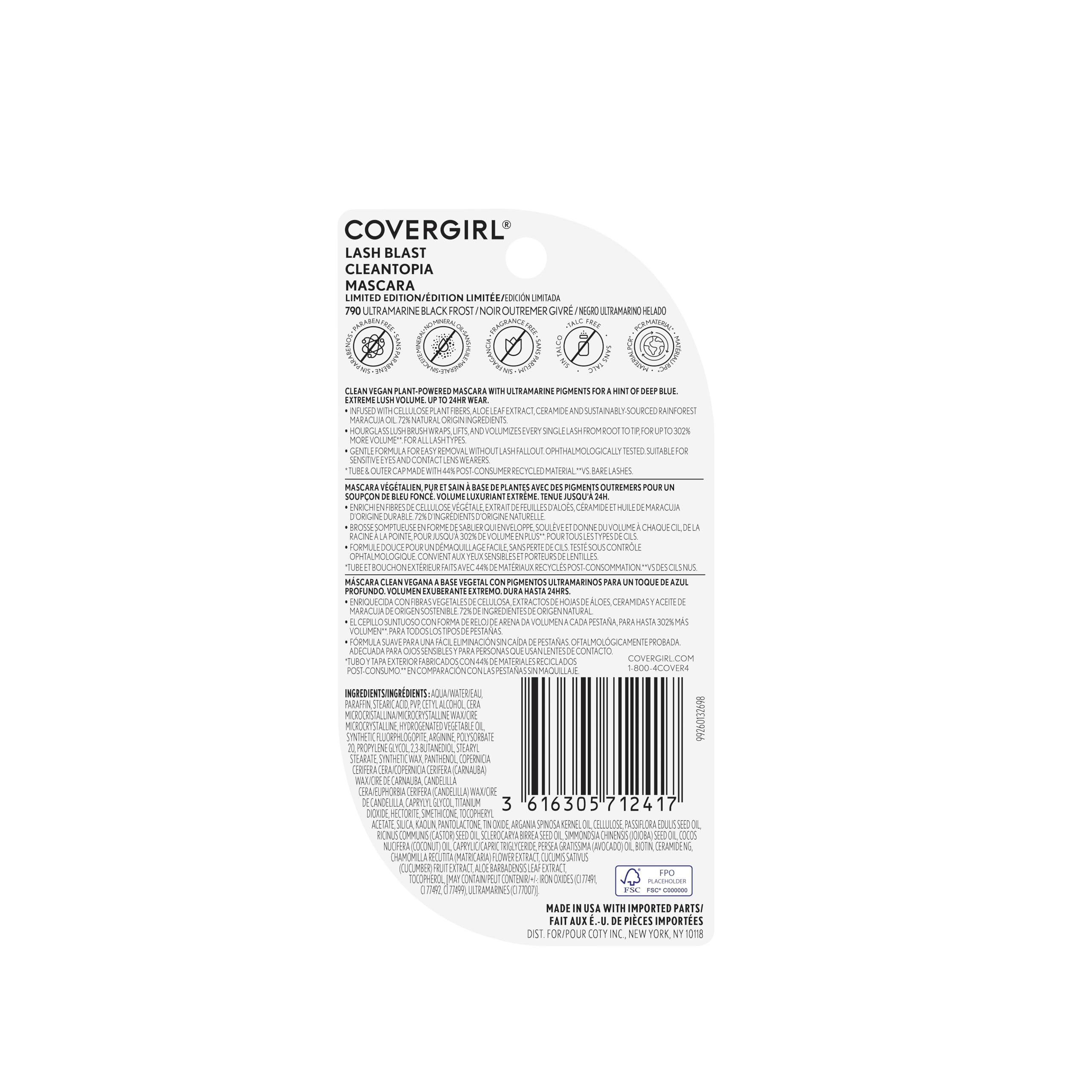 CoverGirl Lash Blast Cleantopia, empaque sostenible y certificado libre de crueldad.