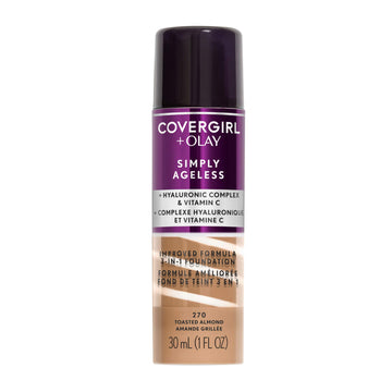 CoverGirl Olay Simply Ageless base liquida mate para piel suave y tono uniforme.