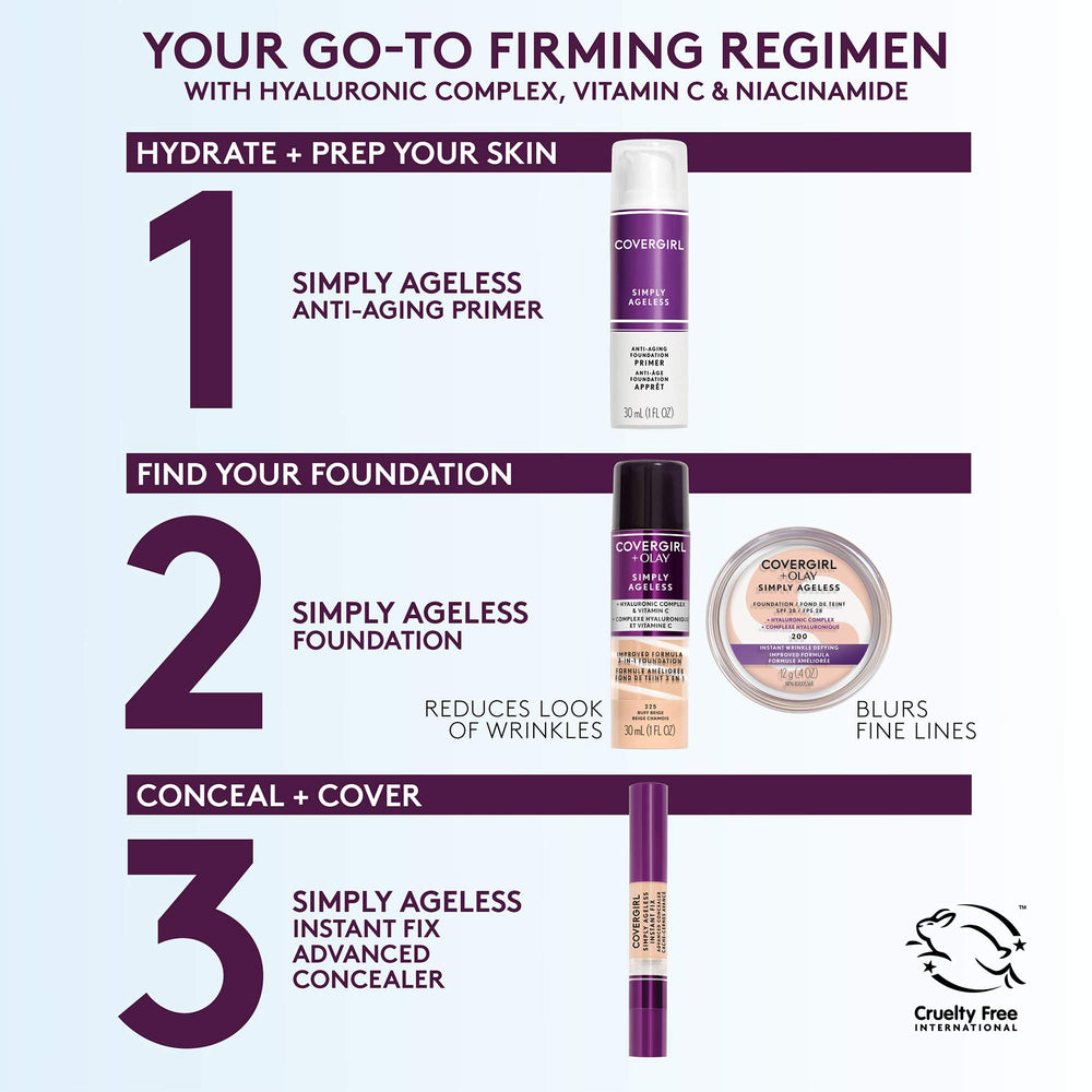 CoverGirl Olay Simply Ageless reduce arrugas para un aspecto liso.