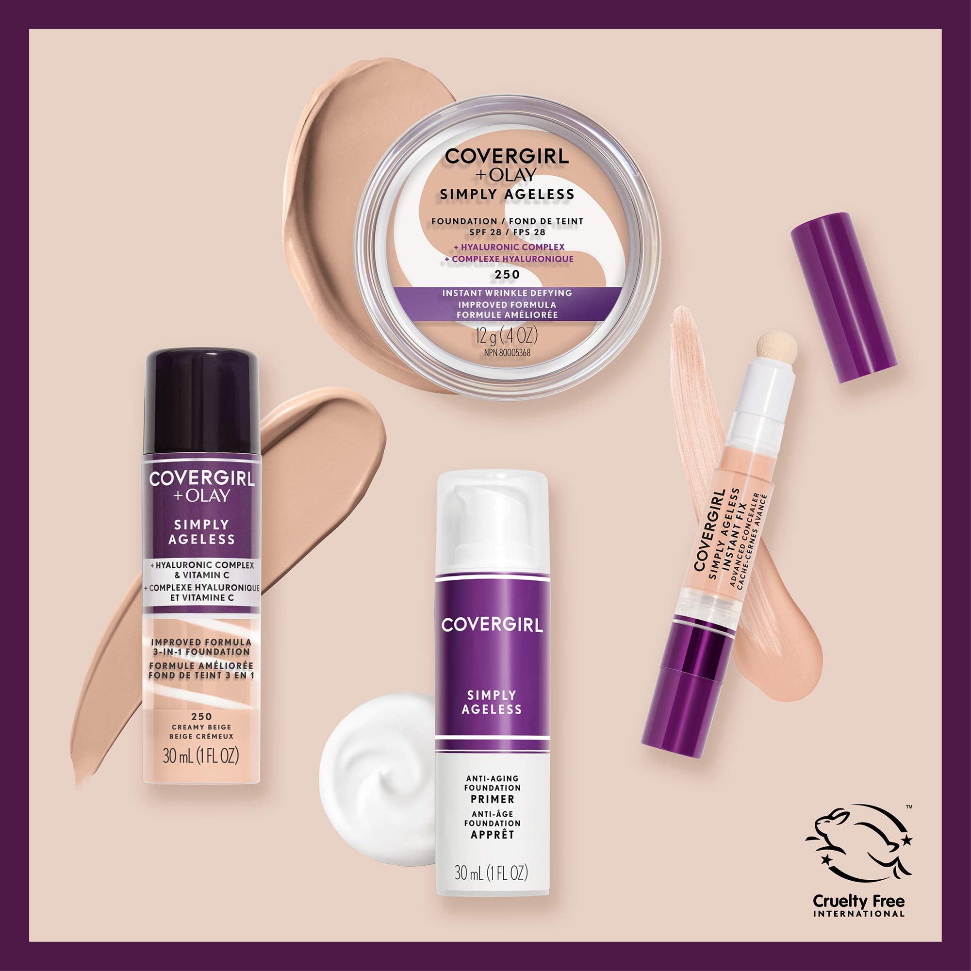 CoverGirl Olay Simply Ageless armoniza el tono para piel igualada y radiante.