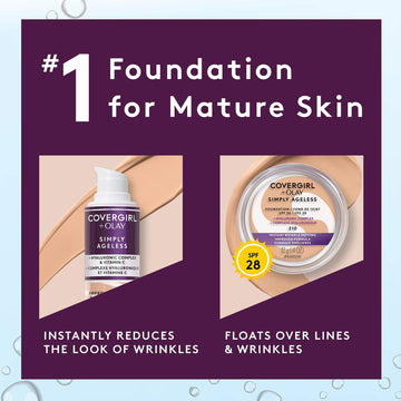 CoverGirl Olay Simply Ageless tono uniforme y cobertura natural.