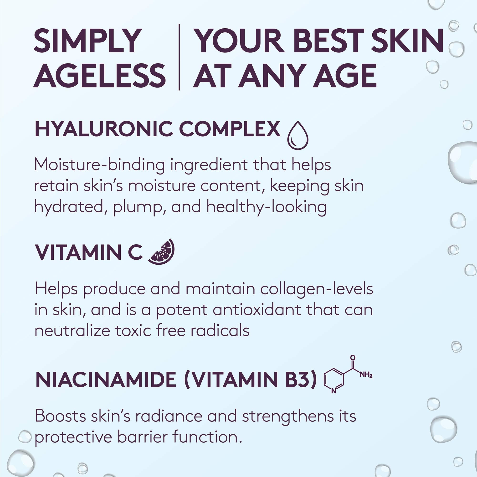 CoverGirl Olay Simply Ageless fórmula con vitamina C para luminosidad.