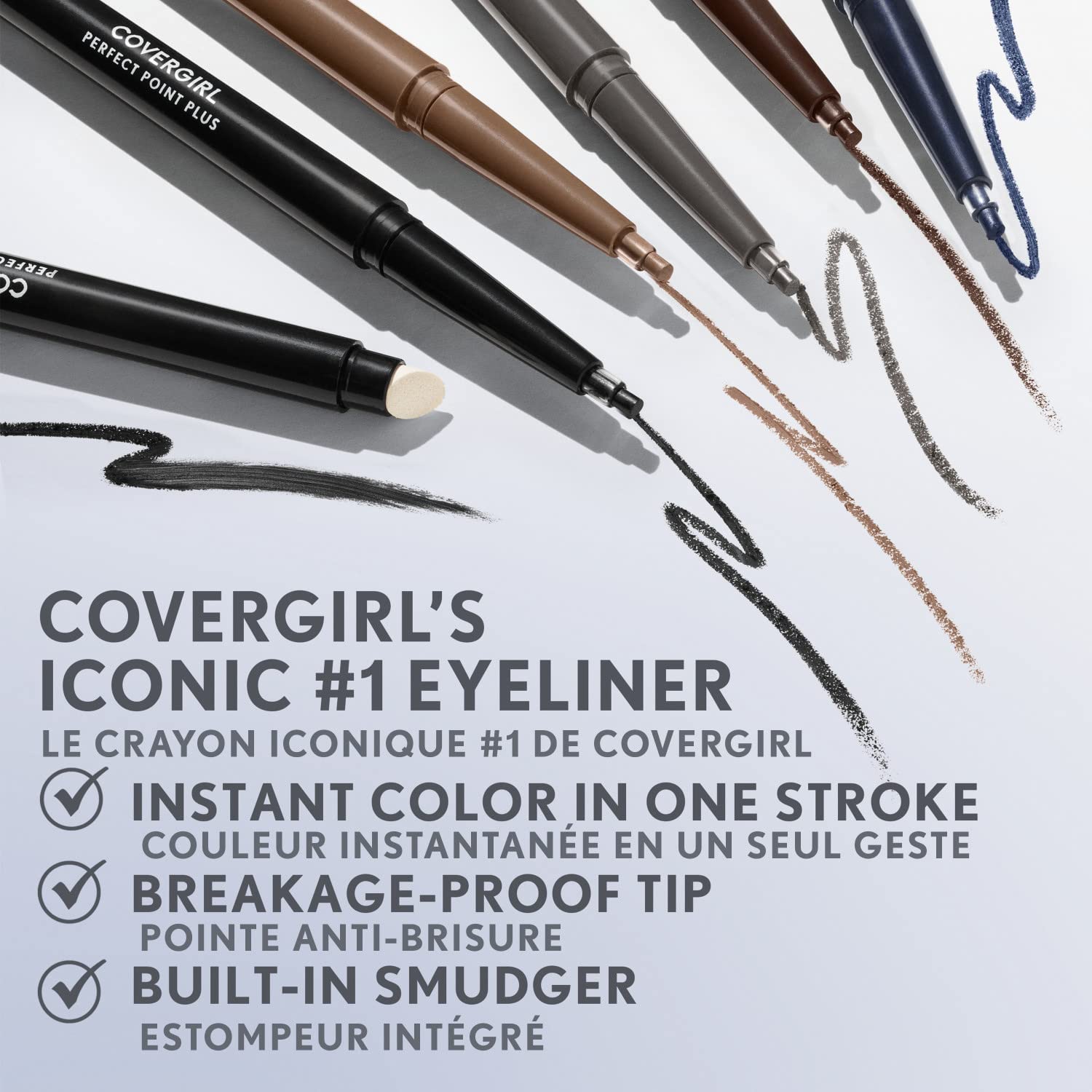 COVERGIRL Perfect Point Plus Delineador carbón en gama de colores para distintos looks.