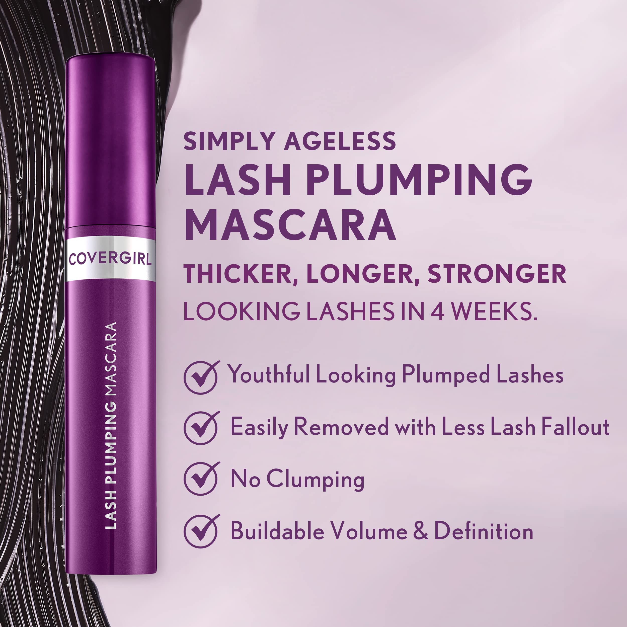 COVERGIRL Simply Ageless rímel con Bamboo Serum para aplicación suave.