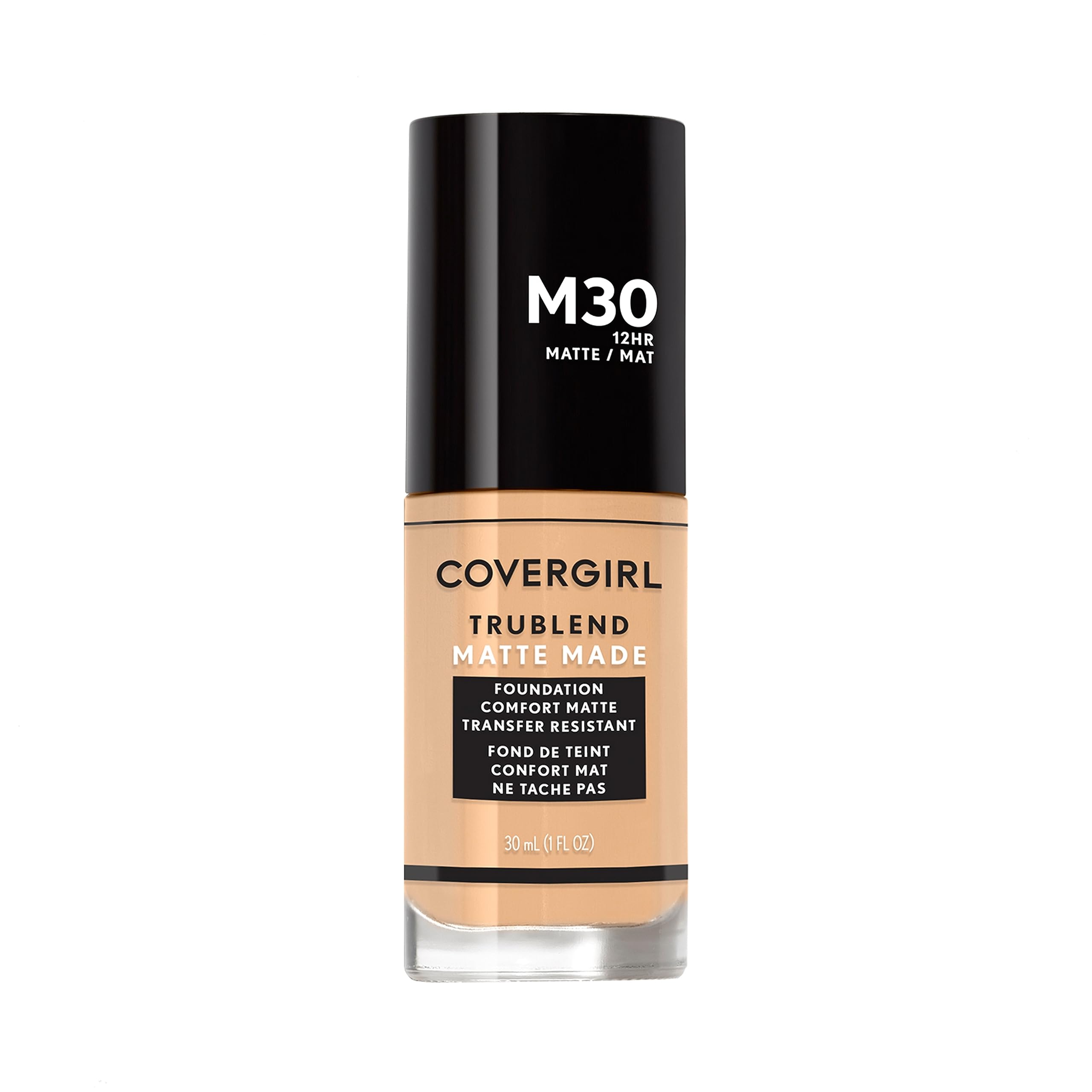 COVERGIRL TruBlend Matte Made Fundacion Honey, frasco frontal, acabado mate suave.