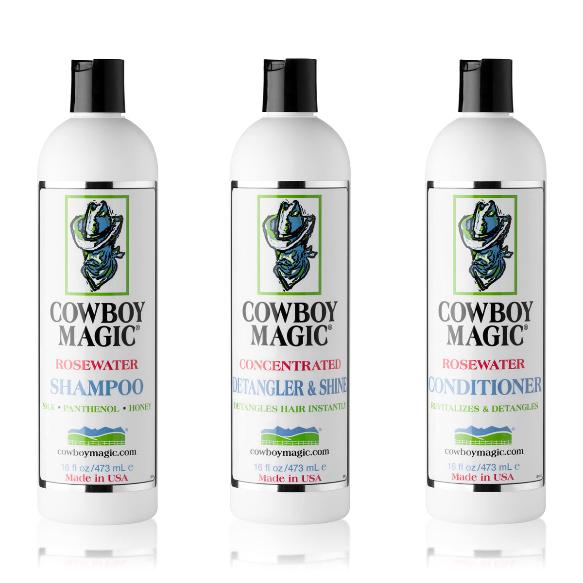 Cowboy Magic Champú: botella clara y textura satinada que sugiere suavidad.