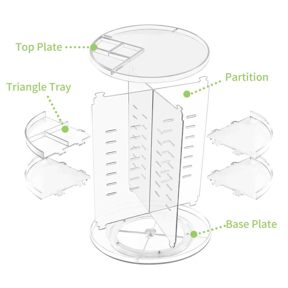 COYAHO organizador maquillaje 360 rotacion lateral con ajuste de compartimentos optimiza el espacio.