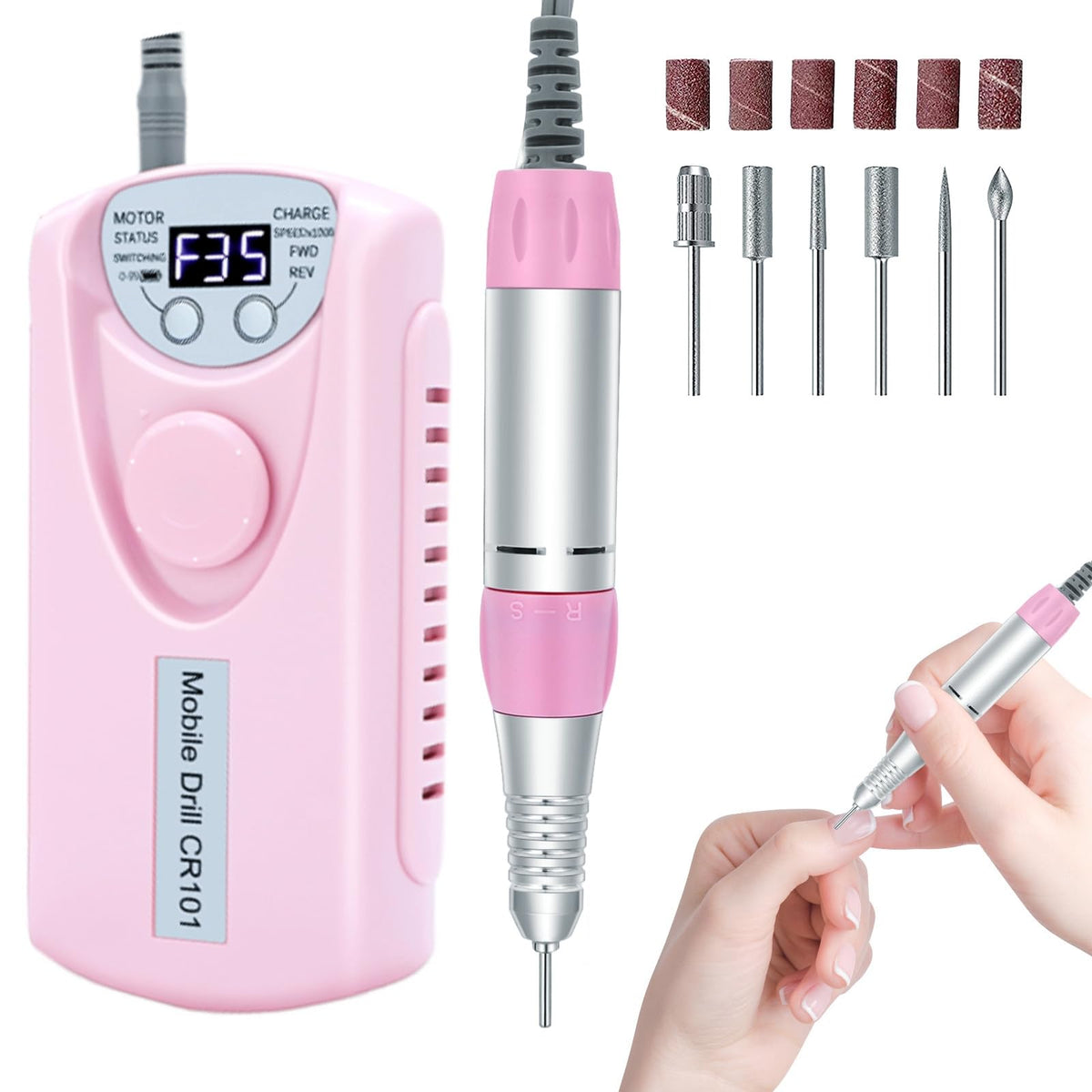 COYZU lima electrica para uñas, 35000 rpm, precisión profesional.