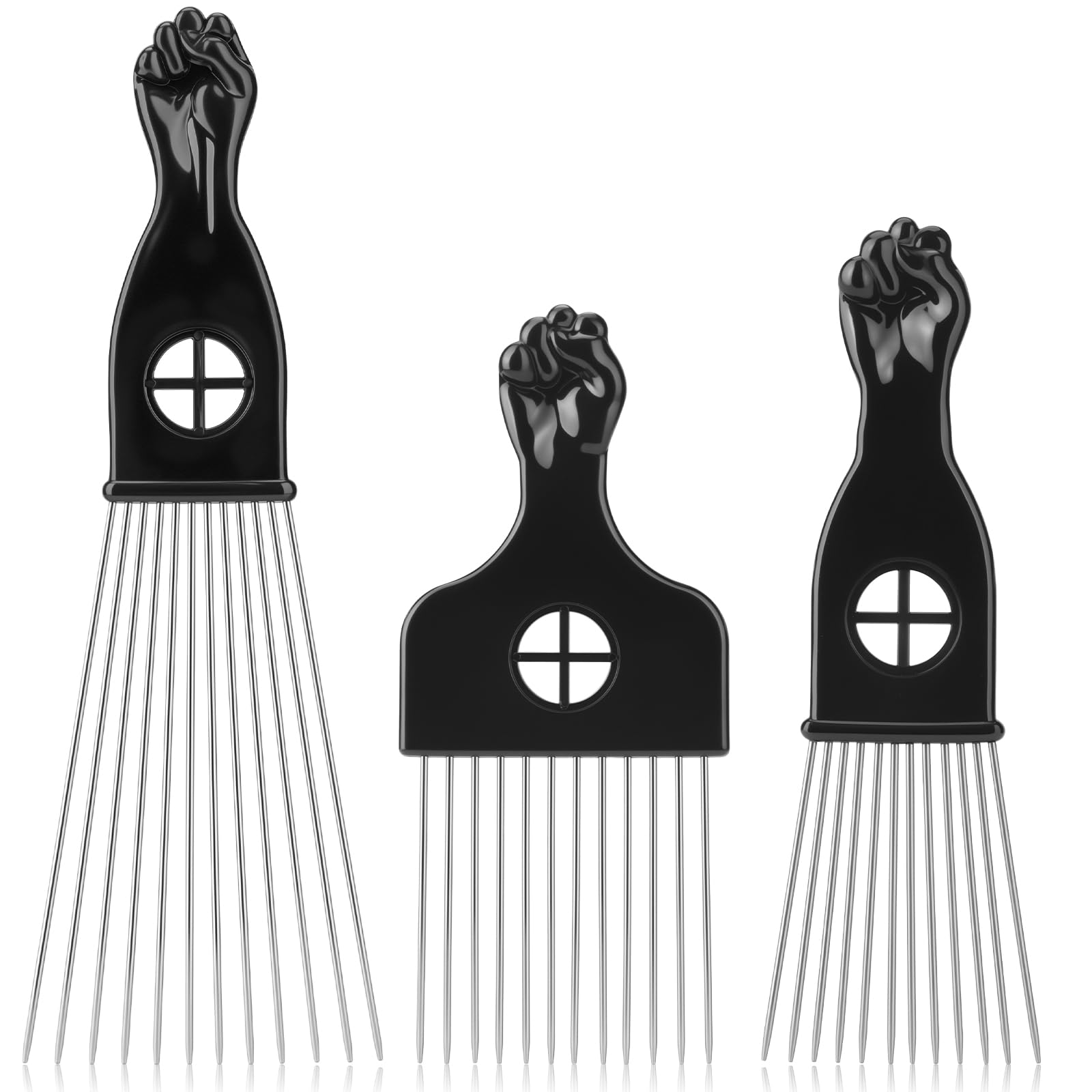 CPOXITI peine afro de metal tres piezas negro para desenredar rizos naturales sin tirones