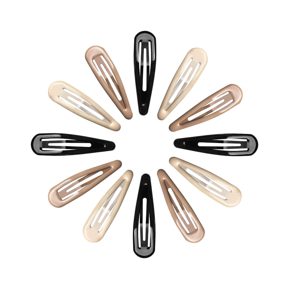 Pinzas Cptots de metal con gota de agua en negro, agarre seguro para cabello grueso.