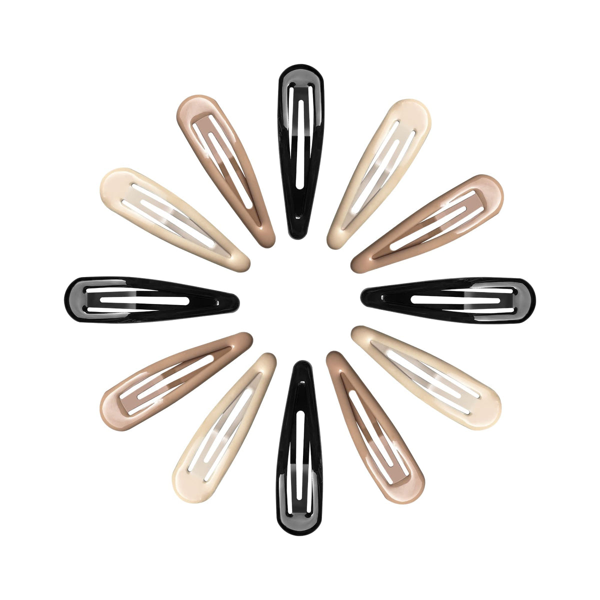 Pinzas Cptots de metal con gota de agua en negro, agarre seguro para cabello grueso.