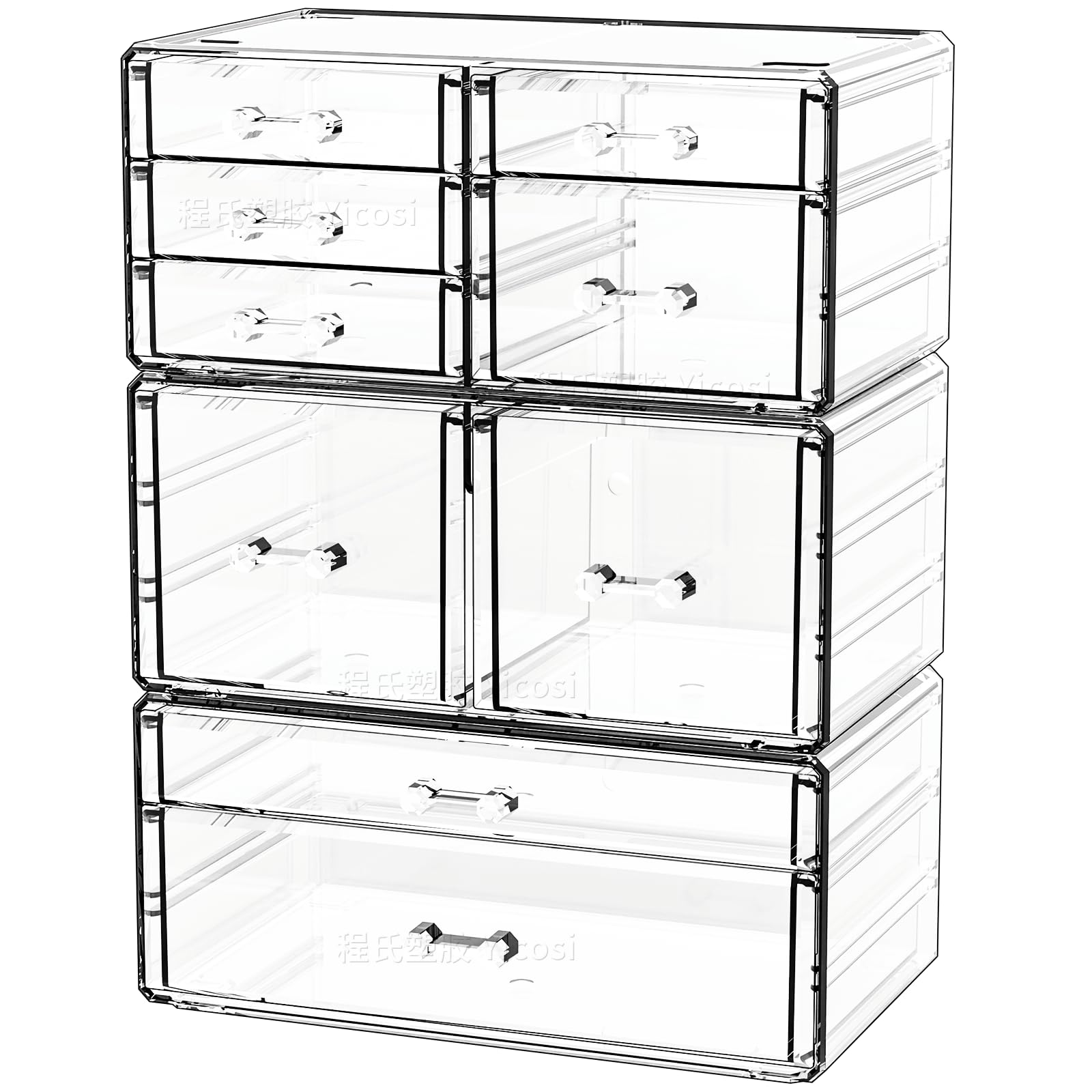 Cq acrylic cajones apilables transparentes para organización de maquillaje y baño
