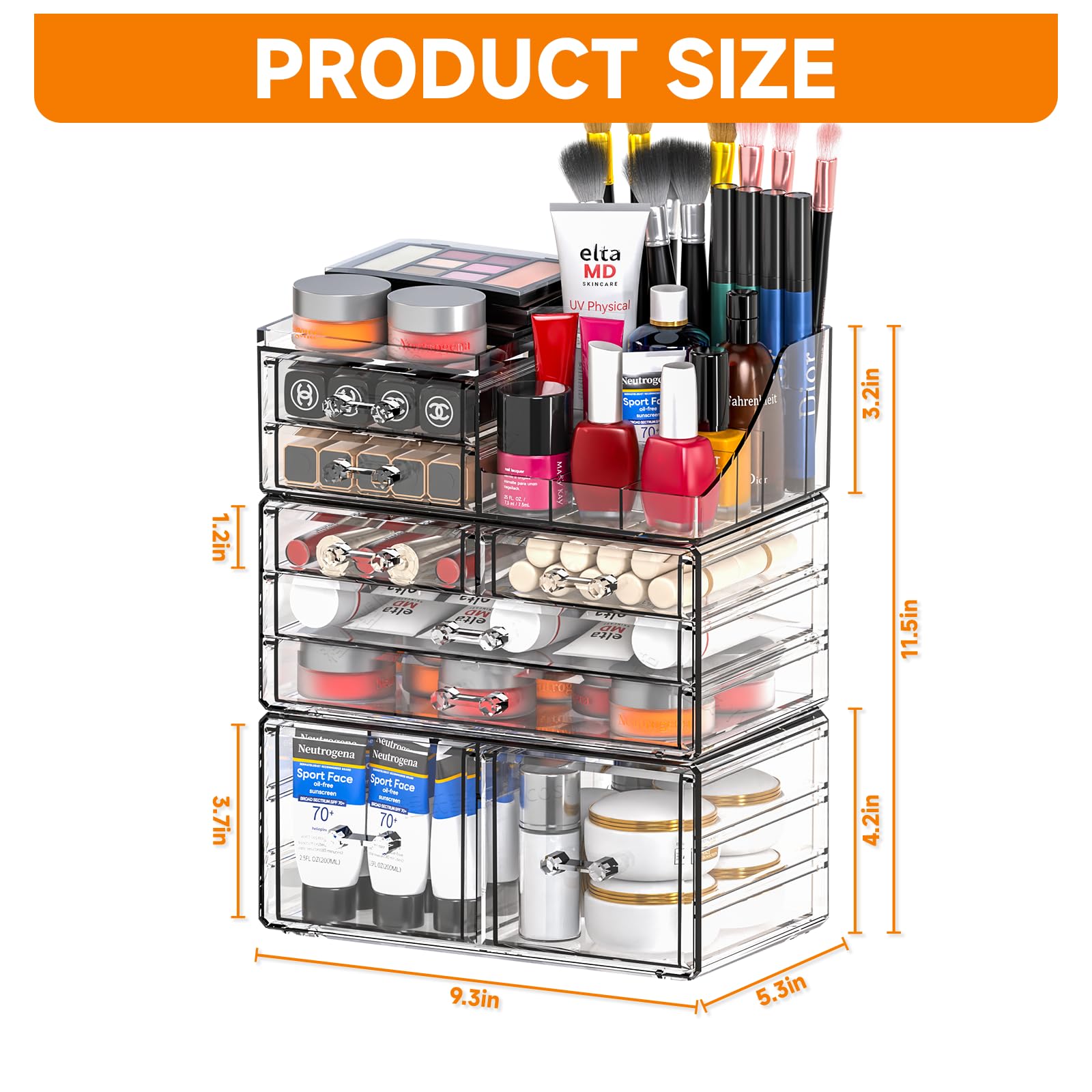 Cq acrylic bandejas de almacenamiento cosmético, gran capacidad para organización diaria.
