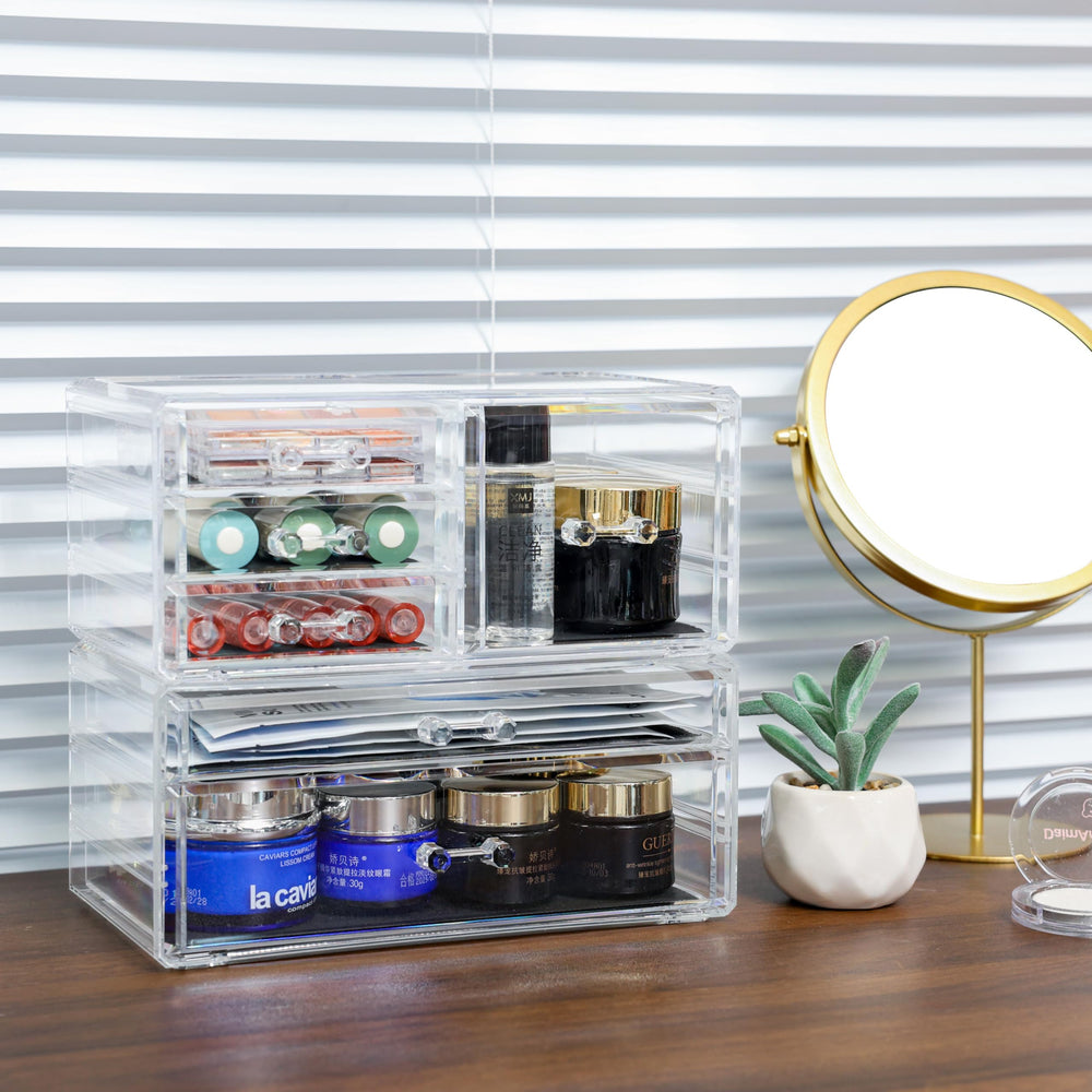 CQ Acrylic lot-deux organisateurs transparents pour coiffeuse et bureau