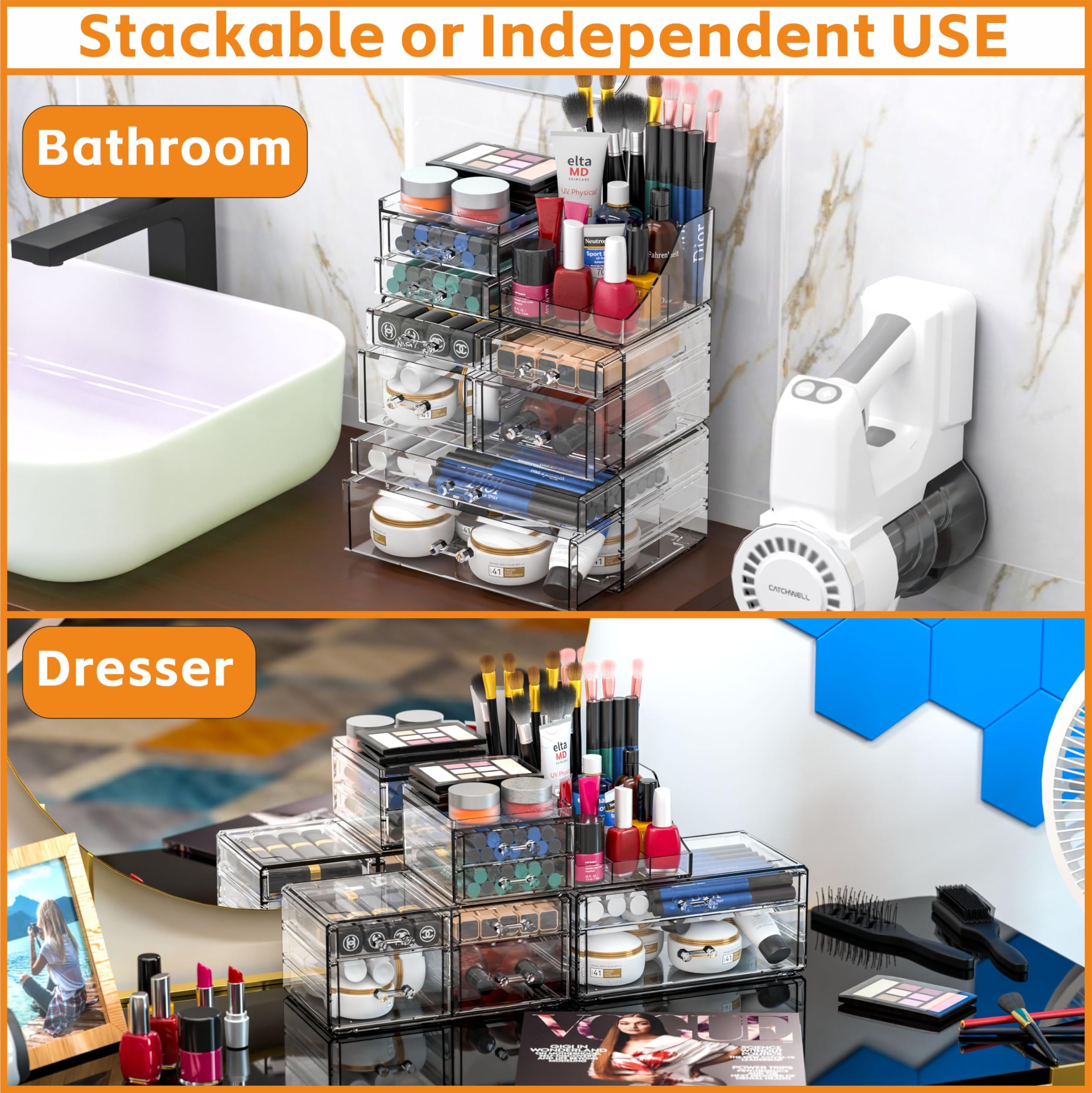 Cq acrylic Organizador para brochas y cosméticos, al alcance de la mano