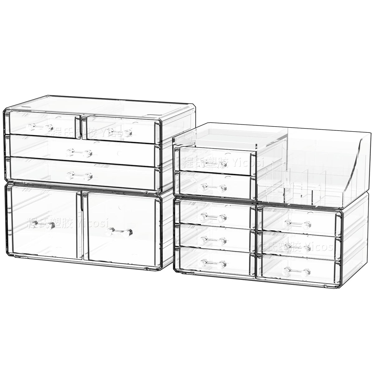 CQ Acrylic Organizador de maquillaje con 14 cajones para acceso rápido y orden.