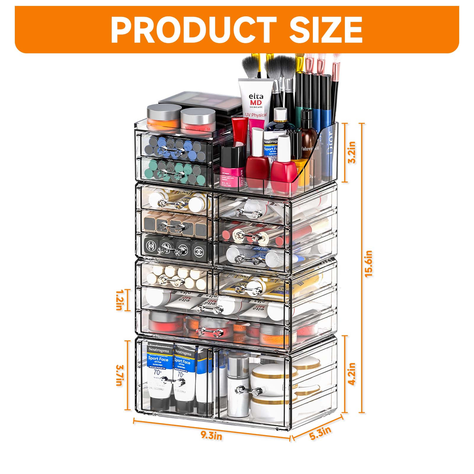 CQ Acrylic Organizador con 4 soportes independientes para productos al alcance.