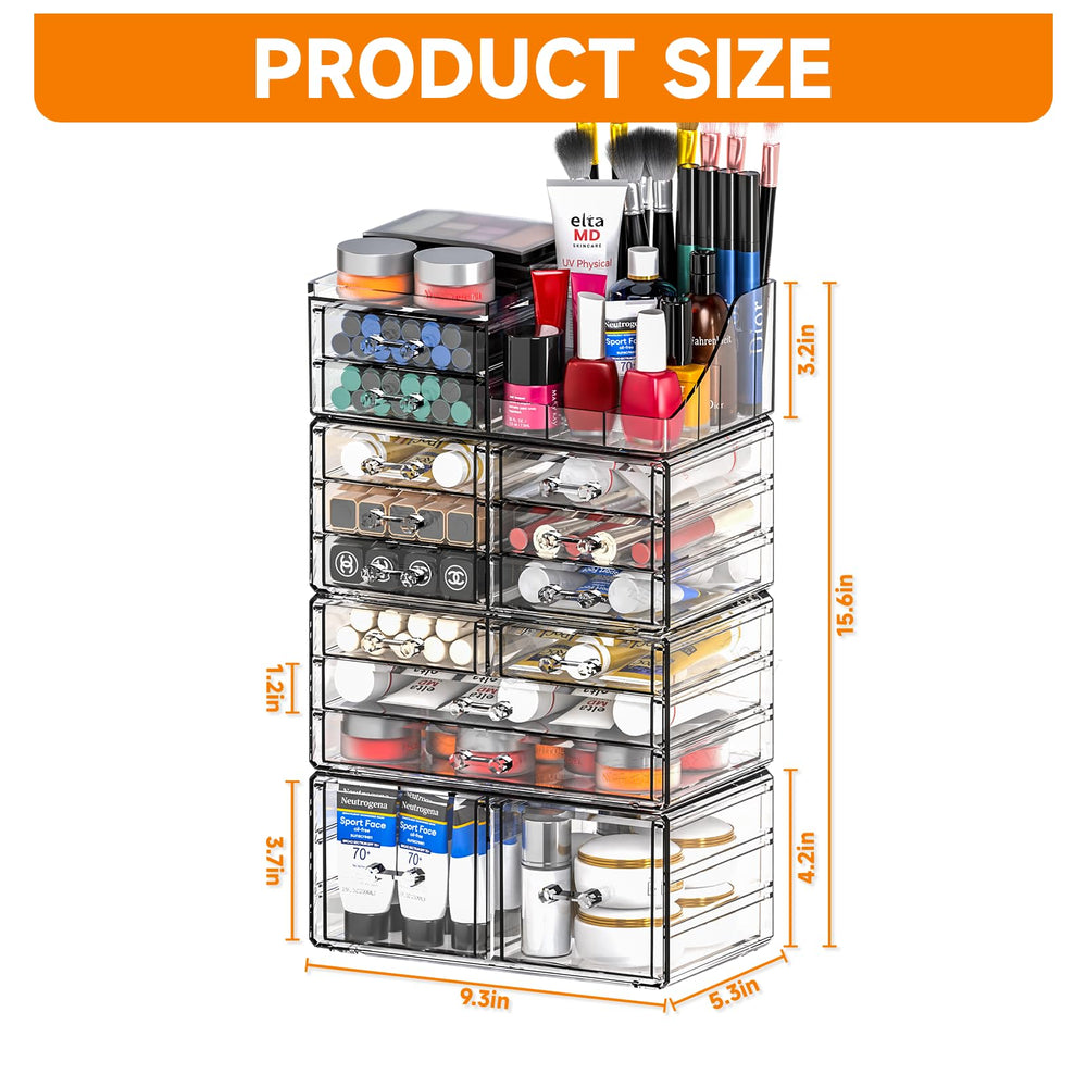 CQ Acrylic Organizador con 4 soportes independientes para productos al alcance.