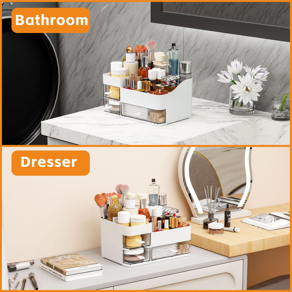 CQ Acrylic organizador blanco con cajones transparentes, ideal para ver productos