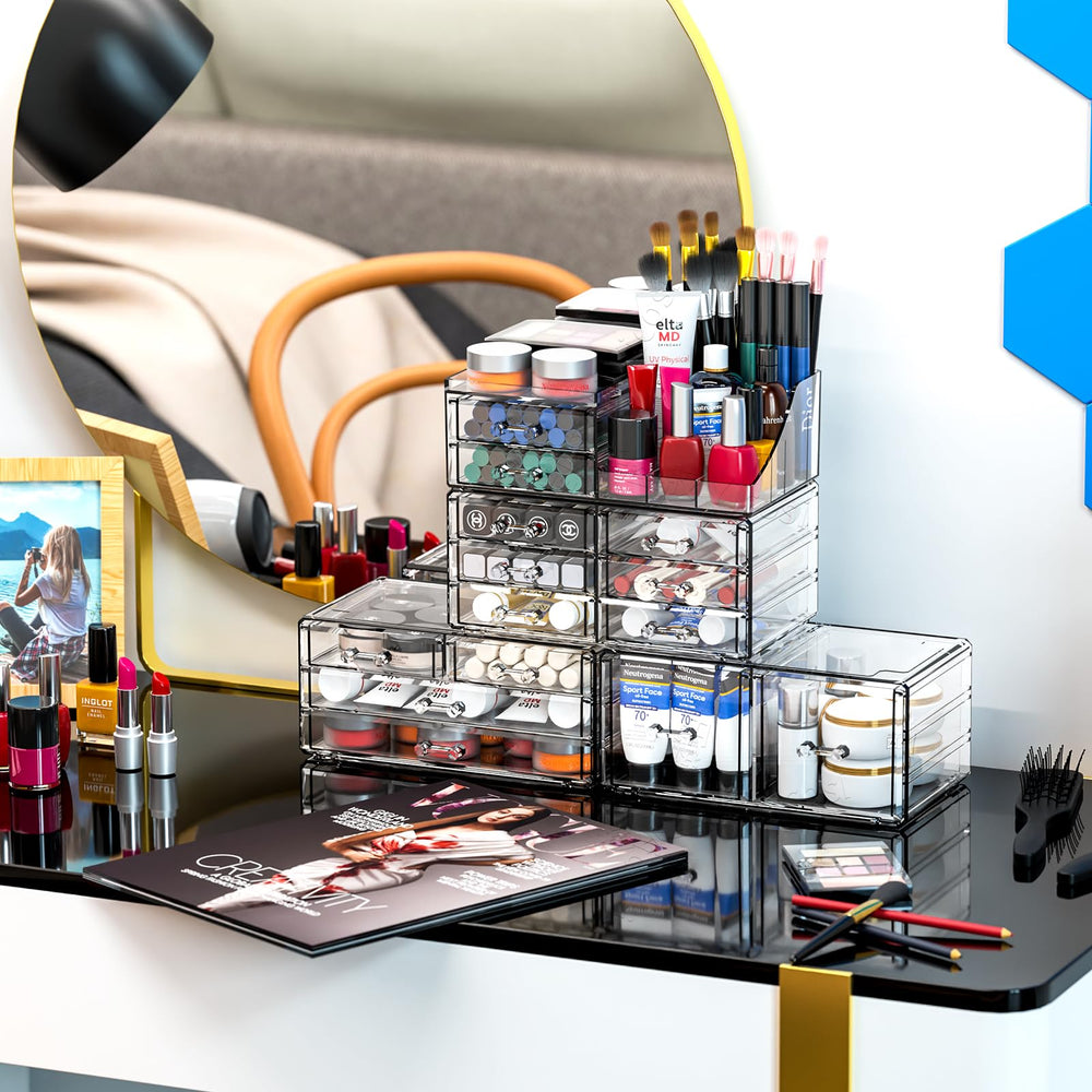 CQ Acrylic Organizador de cosméticos, diseño práctico y fácil de limpiar.