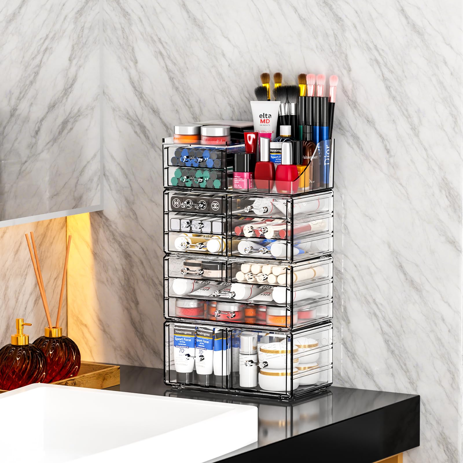 CQ Acrylic Organizador compacto para dormitorio, ideal para cosméticos.