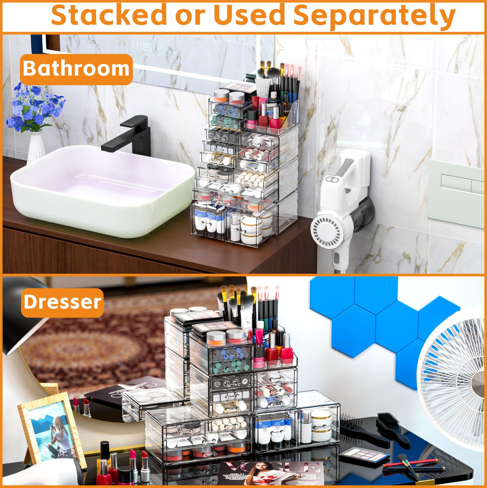 CQ Acrylic Organizador superior con 8 compartimentos para artículos pequeños.