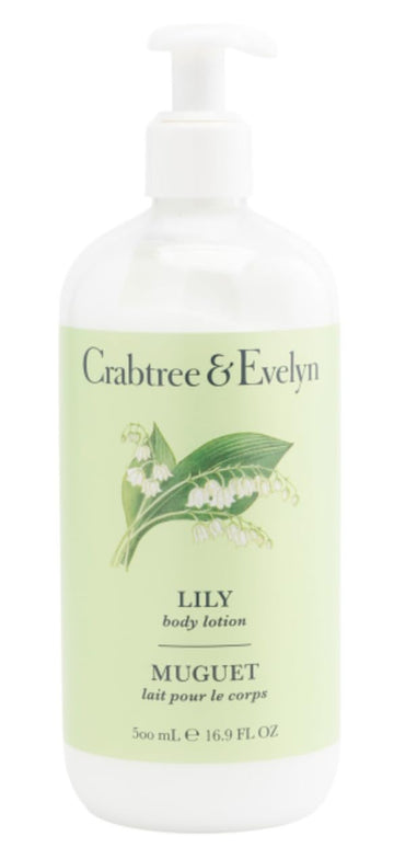 Crabtree & Evelyn Lily Body Lotion, botella frontal, hidratación suave para todo el día.