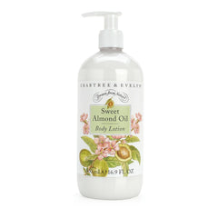 Crabtree & Evelyn Sweet Almond Oil body lotion bottle for dry skin hydration.