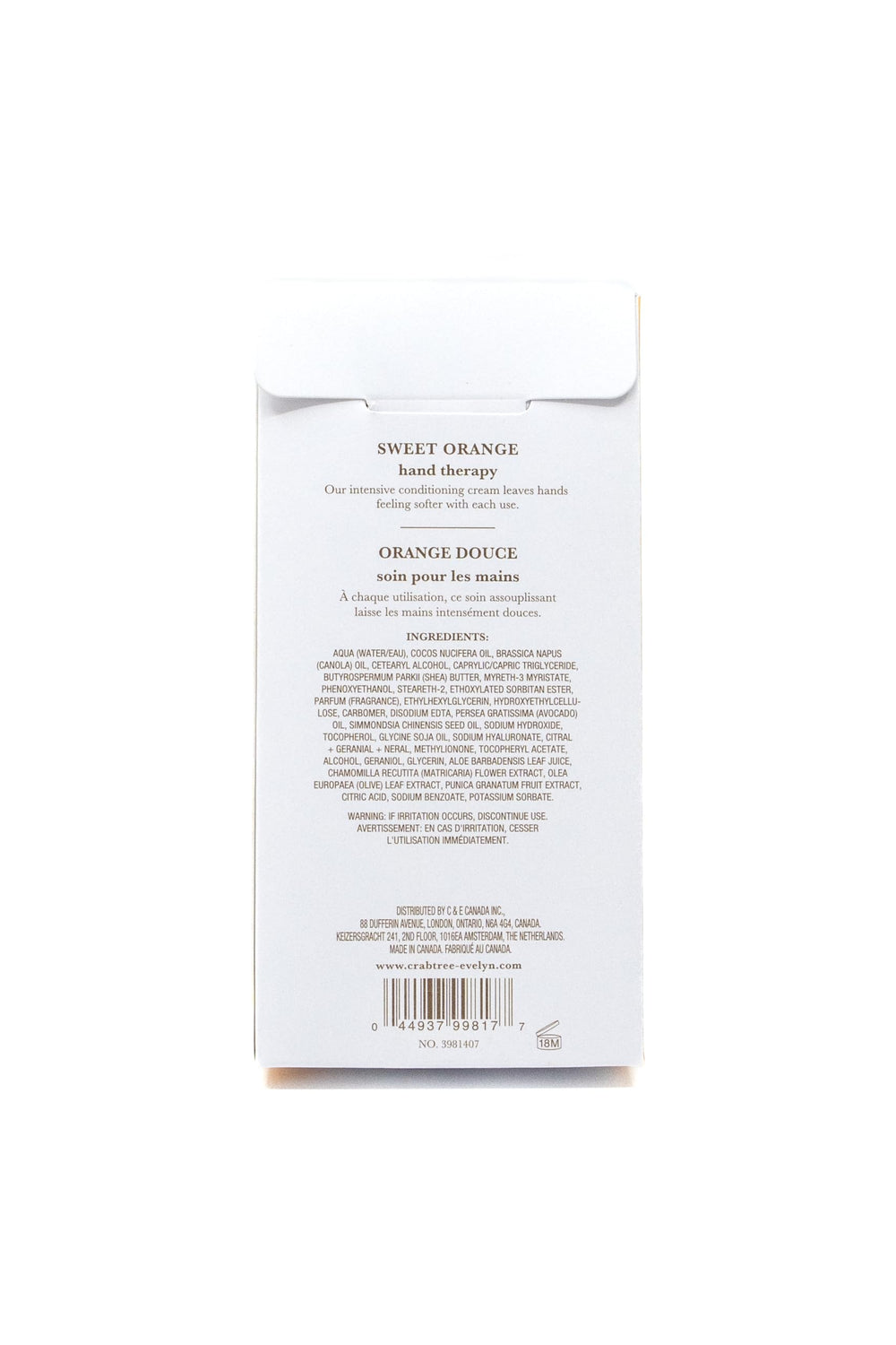 Textura cremosa de Crabtree & Evelyn Sweet Orange Hand Therapy para suavizar manos.