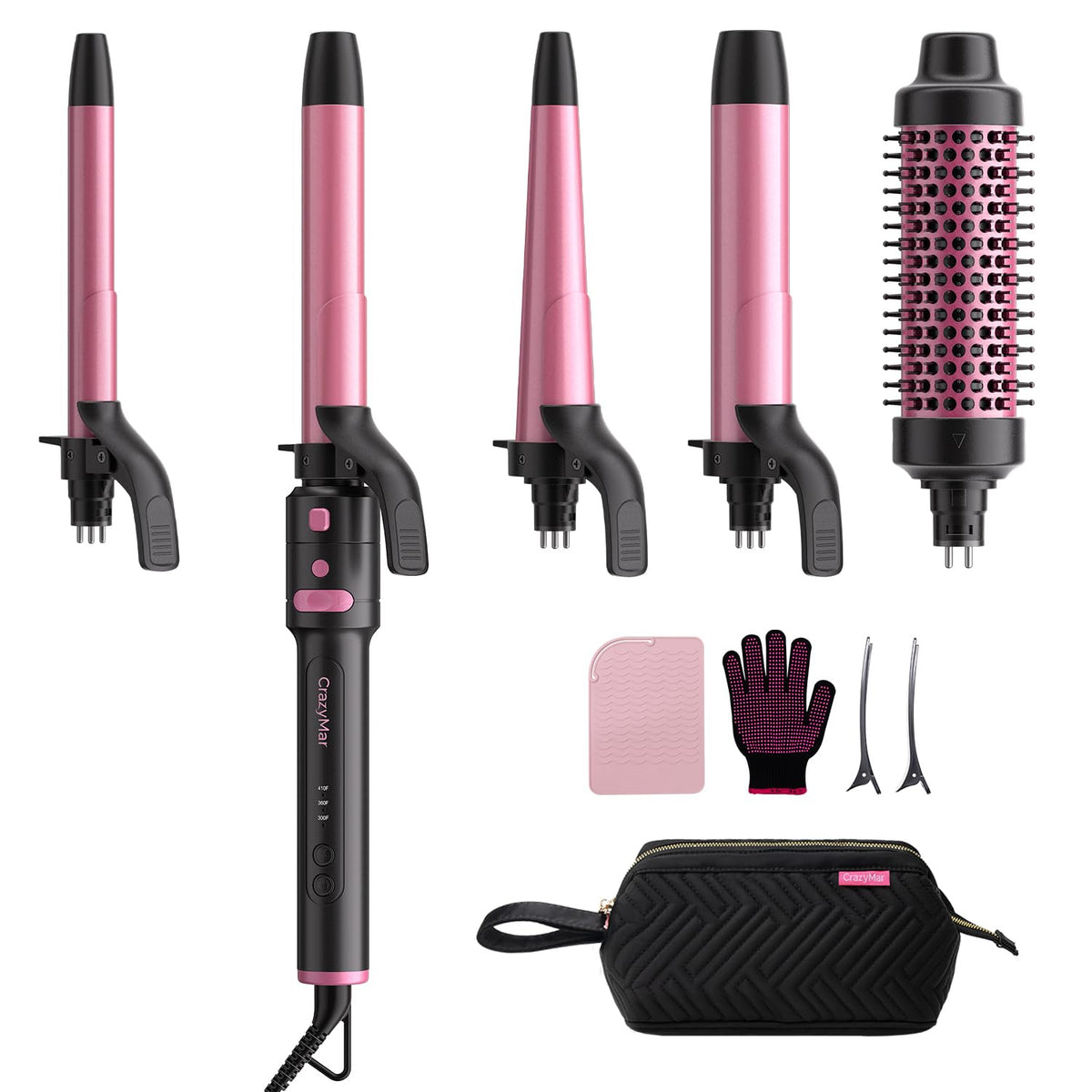 CrazyMar 5 en 1 rizador automático con cerámico 0,75 pulgadas para ondas definidas.