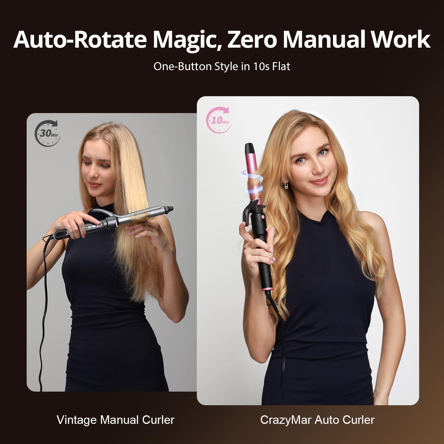 CrazyMar 5 en 1 rizador automático con cerámico 1,0 pulgada para rizos uniformes.