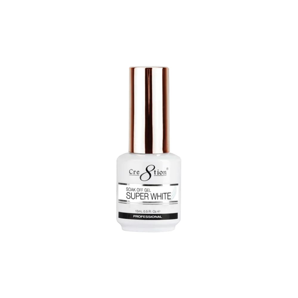 Cre8tion Super White: gel para uñas, imagen del envase, acabado blanco puro y secado rápido