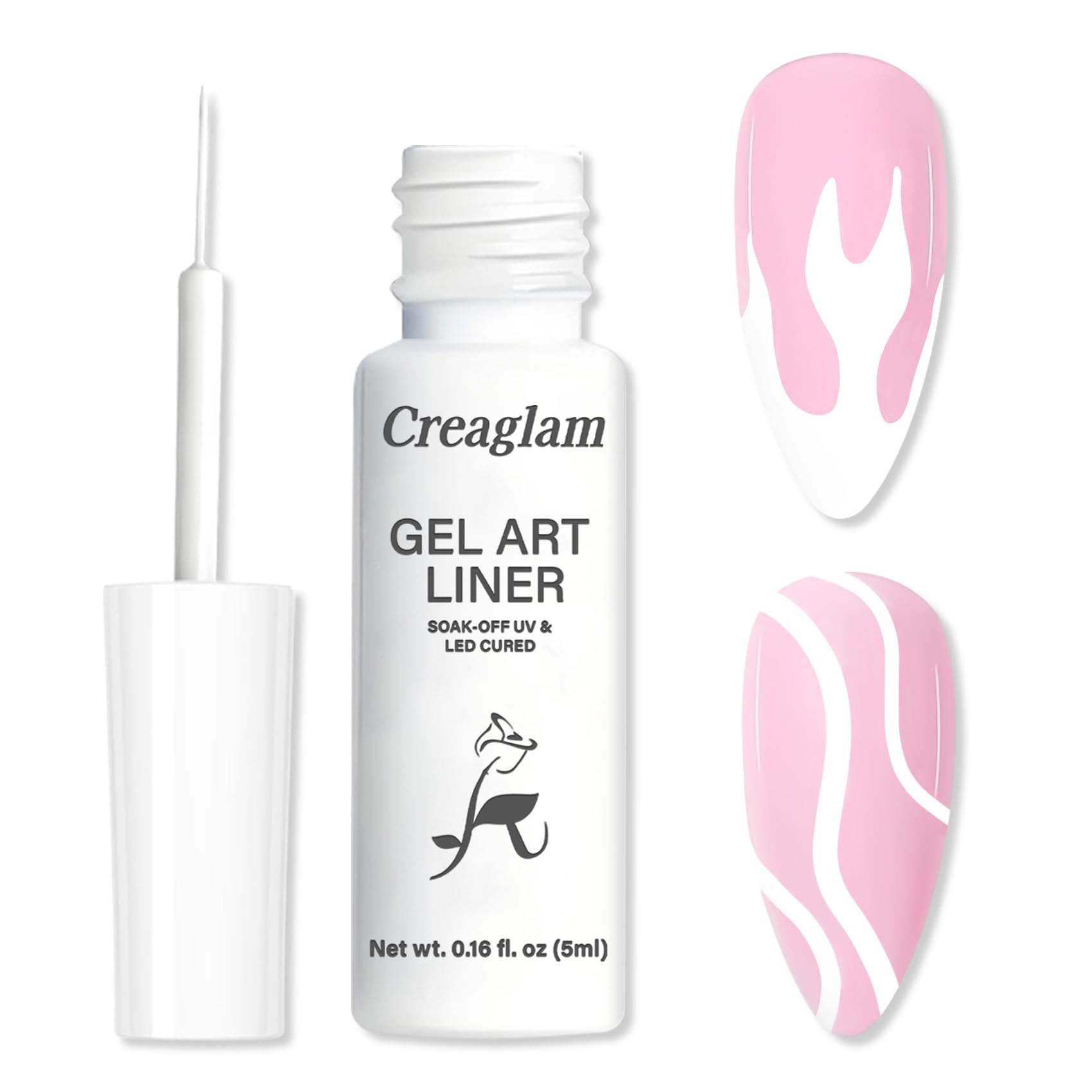 Botella de gel blanco Creaglam para un acabado uniforme en uñas.
