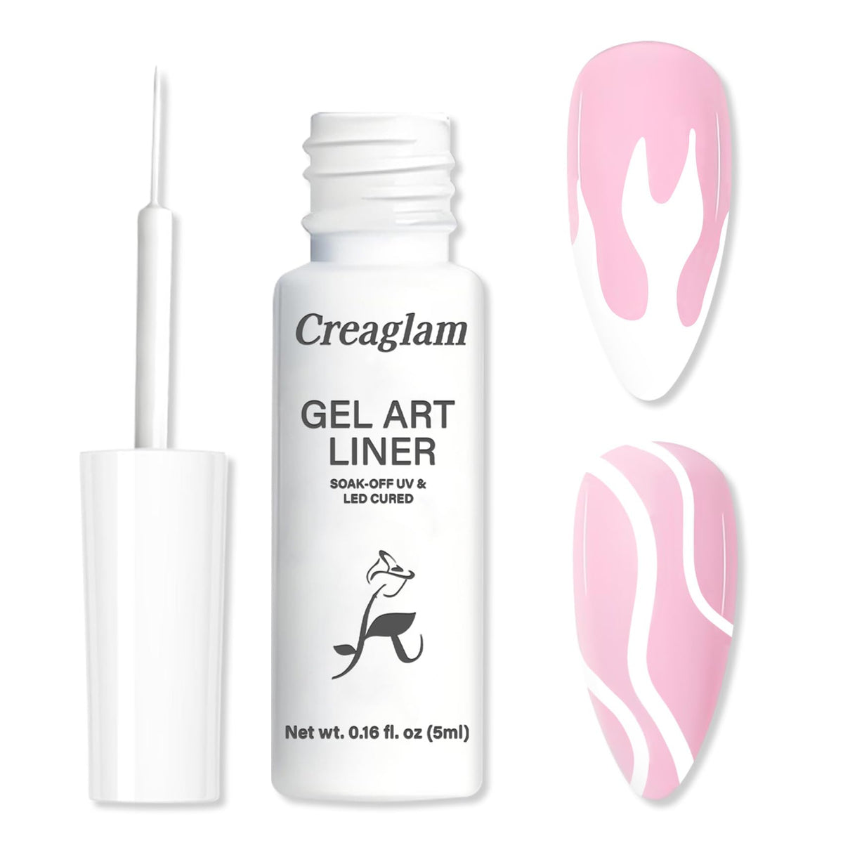 Botella de gel blanco Creaglam para un acabado uniforme en uñas.