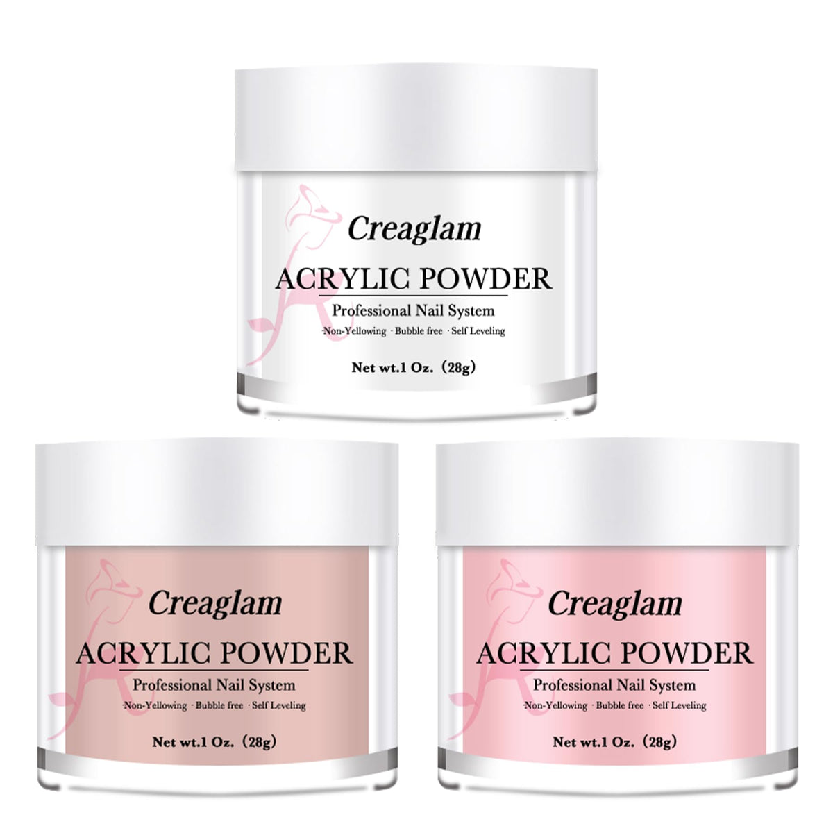 Creaglam polvos acrílicos rosa claro para manicura duradera