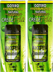 Crece Pelo Gotero 4oz 2-Pack, botellas en mano para uso diario.