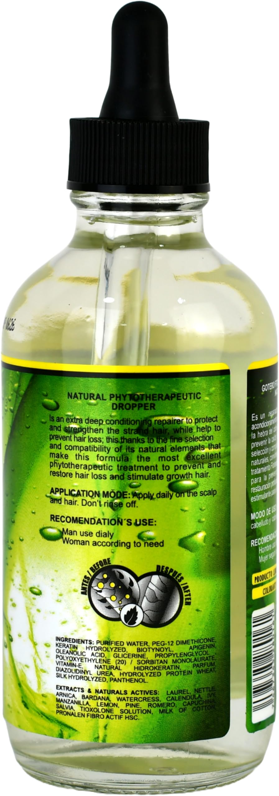Crece Pelo Gotero 4oz 2-Pack, etiqueta limpia sin químicos adecuada para todo tipo de cabello.