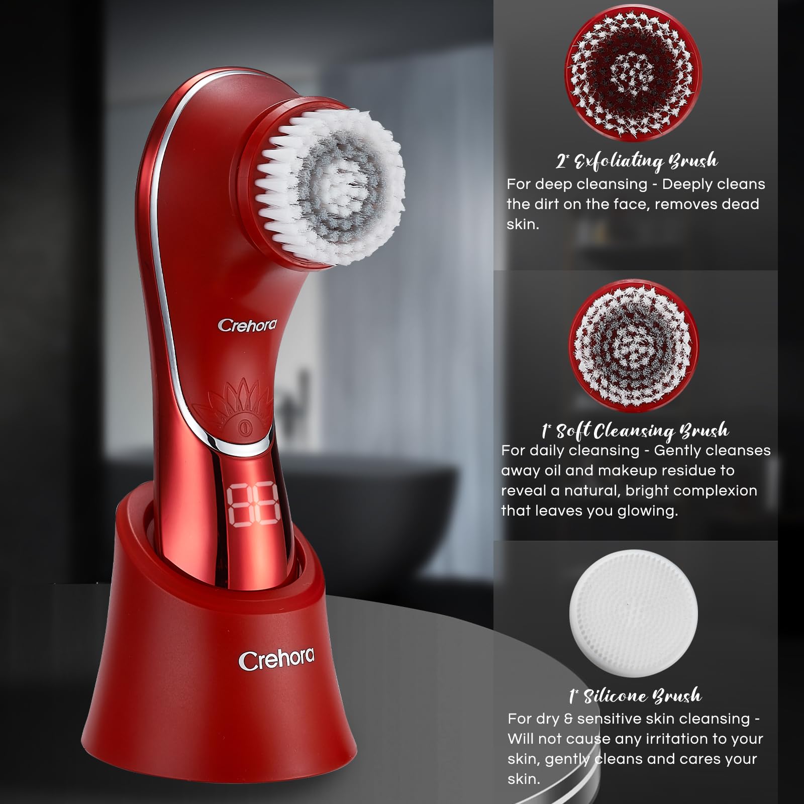 Crehora Cepillo Facial Cargador USB ofrece autonomía y carga cómoda.