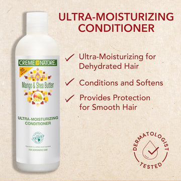 Creme of Nature acondicionador mango y manteca de karité, aplicación suave para cabellos rizados.
