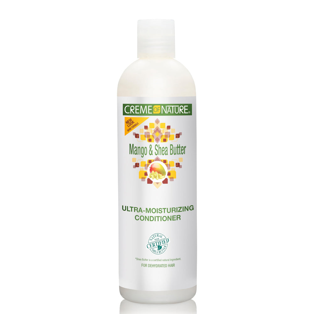 Creme of Nature acondicionador mango y manteca de karité en botella, hidratación suave para cabellos secos.