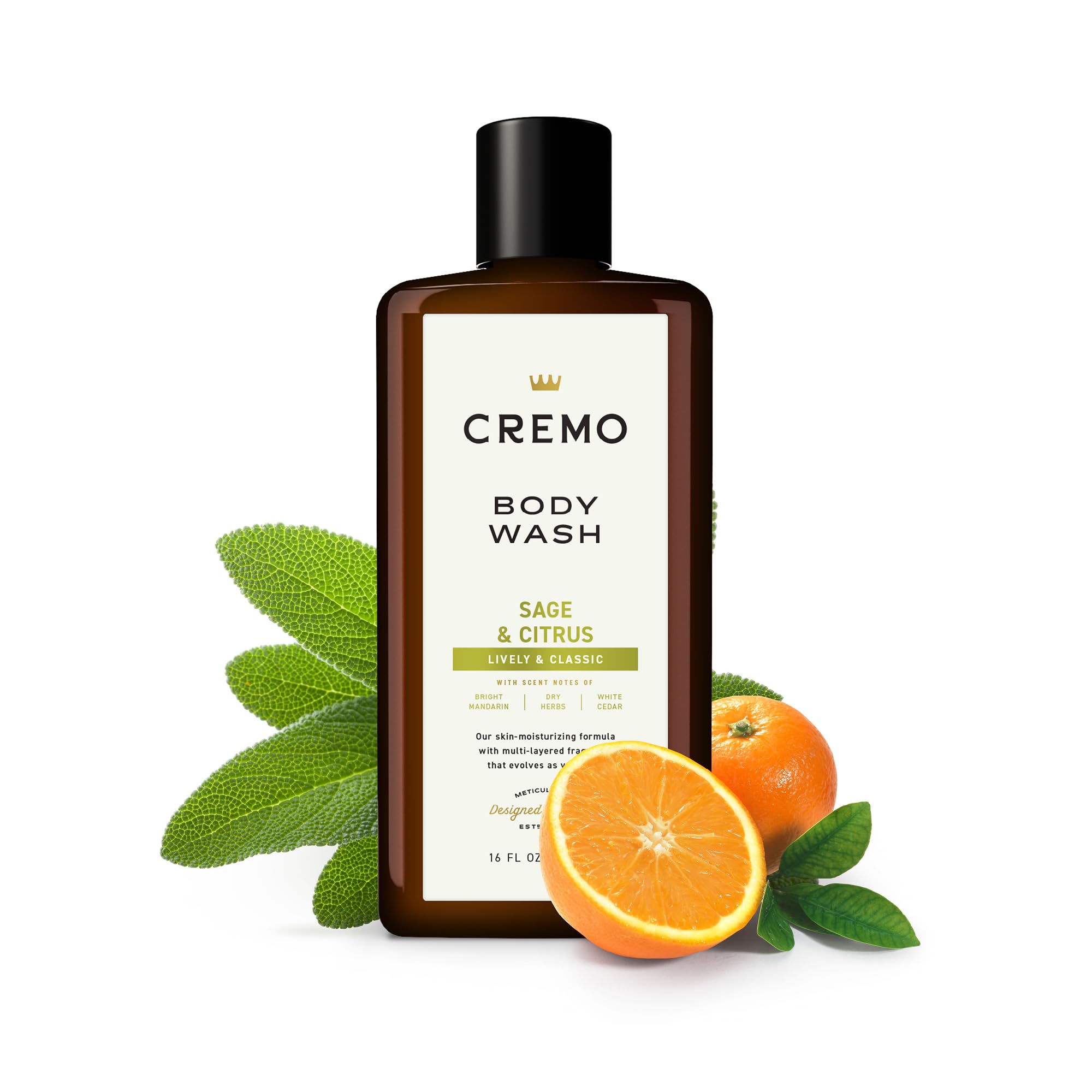 Cremo bathroom shelf presentation shot, pairing the body wash with daily grooming routine.